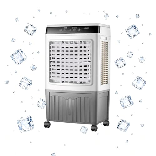 Climatizador Portátil, Gran Capacidad de 40L, Con 2 Acumuladores de Frío, Giro Automático Izquierda/Derecha, para Habitación Grande, Timer Inteligente de 7.5 Horas, 3 Niveles de Velocidad de Aire