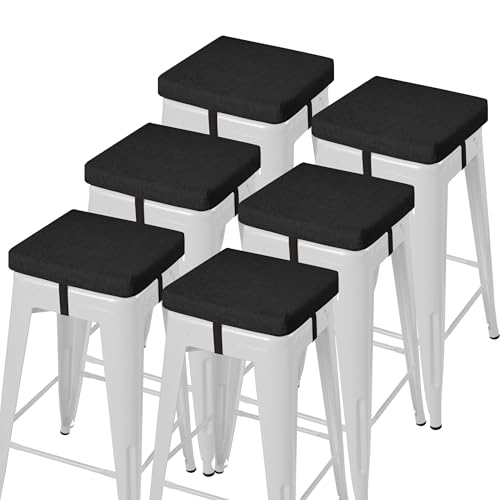 Image of AddGrace Anti-Slip Bar Stool Cushions Square Bar Stool Seat Cushions with Ties Set of 6 Small Square Chair Pads with Machine Washable Cover 12 inchX12 inchX2 inch (Black)
