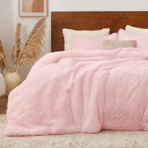 Image of BEDELITE Light Pink Fluffy Comforter Set Twin, Fuzzy Faux Fur Comforter | Warm Fleece Shaggy Bedding for Winter, Soft & Cozy Plush Bed Set with 1 Pillowcase