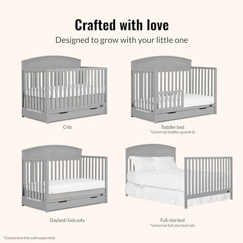 Dream On Me Storybrooke Convertible Baby Crib with Storage Drawer, Pebble G | 5-in-1: Converts to Toddler, Day & Full Size Bed, Adjustable Height, GREENGUARD Gold Certified, BSA Verified, ASTM & CPSC - image 4
