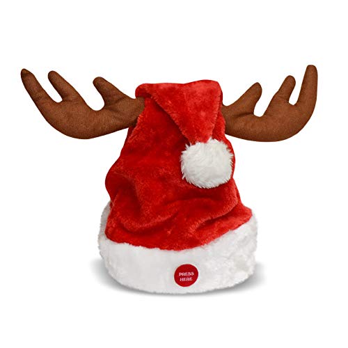 BenefitUSA Christmas Singing Dancing Santa Hat Elk Horn Hat for Childrens and Adults(Battery not included)