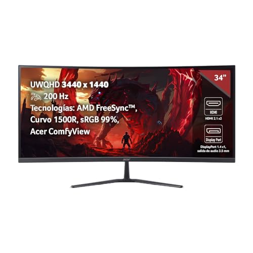Acer Monitor Gamer Curvo 1500R ED0 34' UWQHD 3440...