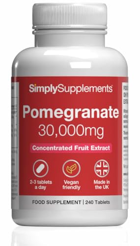 Pomegranate Extract 30,000mg | Supports Immune & Collagen Formation | Vitamin C & B1 for Antioxidant and Immune Support | Vegan & Vegetarian Friendly | 240 Tablets = 80 Days’ Supply | Made in The UK
