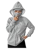 Milumia Women's Zip Up Hoodies Long Sleeve Hooded Sweatshirt Fall Jackets with Mask Light Grey Large
