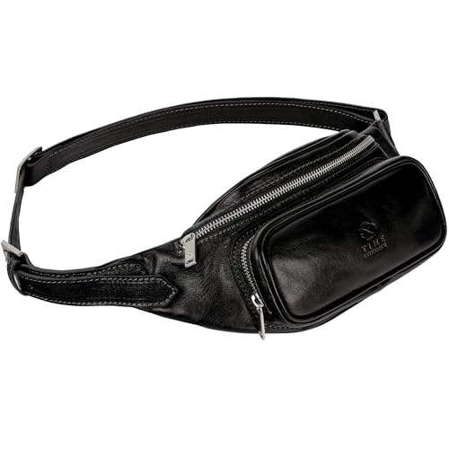 Image of Time Resistance Leather Waist Pack - Belly Bag, Belt Bag, Fanny Pack - Handmade in Italy (Black)