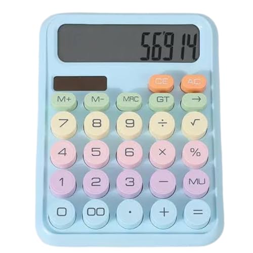 Image of Mechanical Pushbutton Calculator,12 Digit Large LCD Display,Big Buttons Easy to Press,Colorful Candy Financial Calculator,Automatic Sleep,with Battery.for Office,School, Home (Blue)