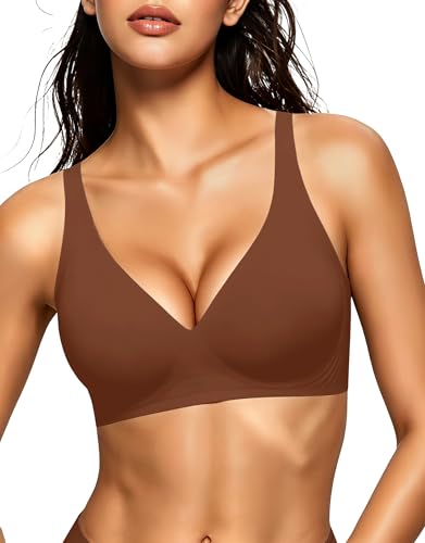 Image of Gailife Deep V Jelly Bras for Women No Underwire Wireless Seamless Push Up Bra Comfort Support Plunge Bralette Full Coverage -BR,S Brown