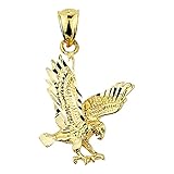 14K Yellow Gold 1' x 3/4' Men’s American Patriotic Eagle Stooping or Landing Dangling Pendant Charm