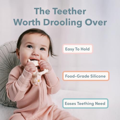 Image of Loulou Lollipop Wild Silicone Teether for Babies 4 Months and Up, Textured Teething Ring for Sore Gums, BPA-Free Food-Grade Silicone, Easy-Grip Open Shape, Dishwasher & Freezer Safe, Shell Pink