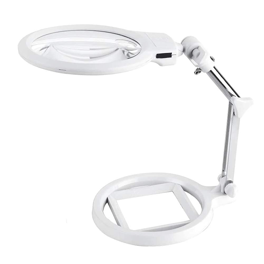 2,5-fach/5-fach vergrößernde, Faltbare 2-in-1-Tischlupe mit LED-Beleuchtung und Ständer zum Lesen, Beobachten und Basteln – freihändig nutzbar, beleuchtete Handlupe