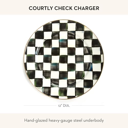 Image of MACKENZIE-CHILDS Enamel Charger Plate, Black-and-White Courtly Check