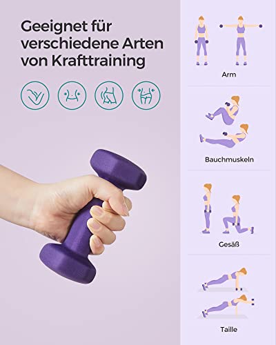 SONGMICS Kurzhanteln Set 2 Stück 2x1 kg Hanteln Hexagon Kurzhanteln mit Neoprenüberzug für Krafttraining Fitness Zuhause (Aschviolett) SYL902P02