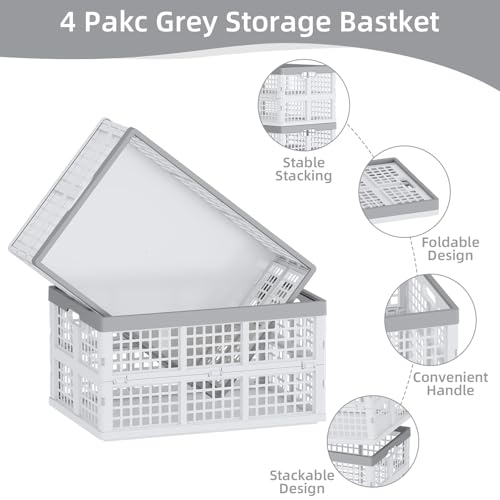 30L Collapsible Plastic Storage Baskets - 4 Pack, White