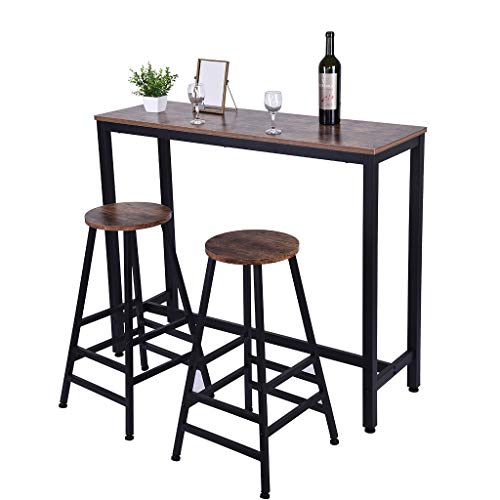US Fast Shipment Quaanti Pub Bar Table,Counter Height Dining Table,Dining High Top Table,Industrial Kitchen Bar Table Chairs Stools Set for Small Space,Breakfast Nook,Dining Room,Living Room (Brown)