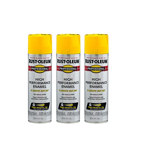 Image of Rust-Oleum 7543838-3PK Professional High Performance Enamel Spray Paint, 15 oz, Gloss Safety Yellow, 3 Pack