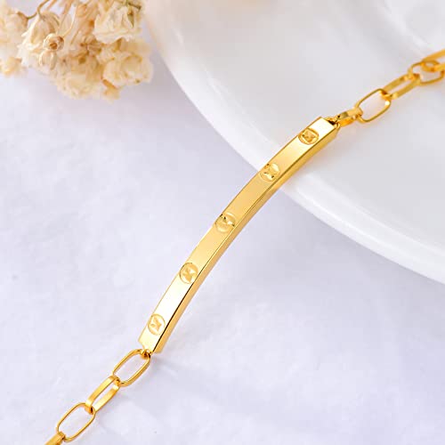 18K Real Gold Italian Bracelets for Women, Simple Durable Chain Bracelets Anniversary Birthday Jewelry Gift for Wife Mom Gold Paperclip Chain2