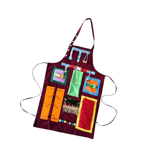 Baoblaze Sensory Apron Sensory Blanket, Hand Exerciser Convenient,Gift,Fidget Blanket Activity Apron for Memory Loss Patients, red