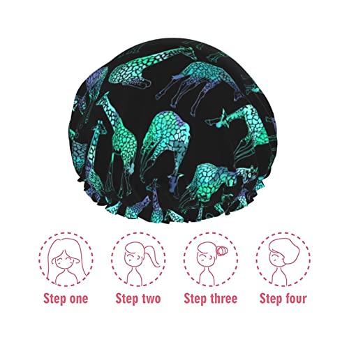 Dazzle Giraffe Shower Cap Women Waterproof Reusable Peva Lining Adjustable Elasticized Hem For All Long Hair Bath Hat #TOP5