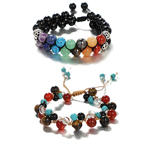 UEUC Chakra Yoga Bracelets,7 Chakra Essential Oil Diffuser Healing Crystals Bracelet,Meditation Relax Anxiety Bangle for Womens&Mens