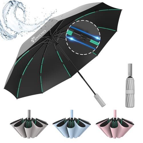 ANYCHO Umbrella 3 Fold - Automatic Umbrella for Women and Men -Folding Umbrella with 50 Sturdy Ribs - UV Protect 3 Fold Umbrella for Women (Gery) - Image 2