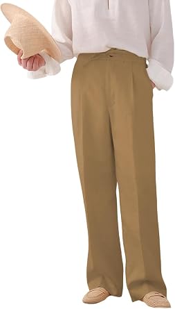 Mens Casual Linen Pants Beach Summer Drawstring Elastic Waist Lightweight Pants Vacation