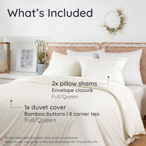 Image of Bambaw Queen Duvet Cover Set 3pcs 100% Viscose Derived from Bamboo, Cooling, Super Soft, Breathable, No Comforter (Ivory)