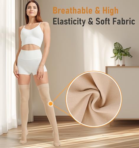 Image of NURCOM 20-30 mmHg Medical Compression Stockings for Women and Men, Closed Toe Thigh High Compression Socks with Dot Silicone Band, Graduated Support Stockings for Varicose Veins, DVT, Post-Surgery