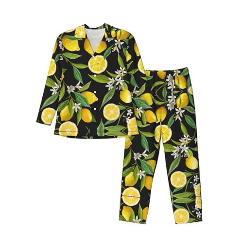 Pyjama classique jaune citron en coton doux pour des nuits fraîches