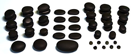 59 Piece Massage Stones Set (NOT from China) – All Natural (not cut) Basalt Massage Stones - For at-home or Professional Use - Premium TIR Massage Stone brand