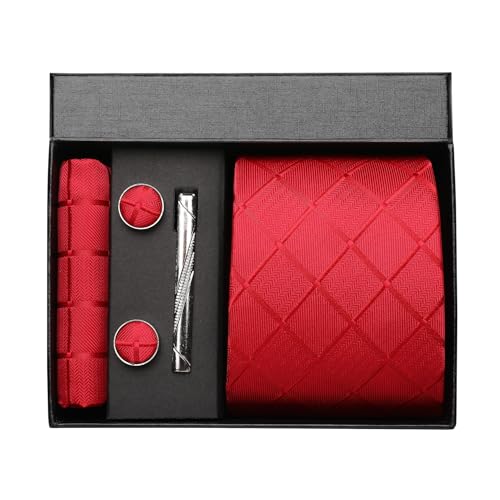 Image of Striped Plaid Polka Dot Mens Tie Formal Necktie Pocket Squares Ties Clips Cufflinks Classic for Men Set