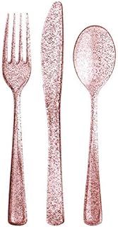 Lillian Collection 37262 Plastic Cutlery Combo Box | Rose Gold Glitter | Pack of 48