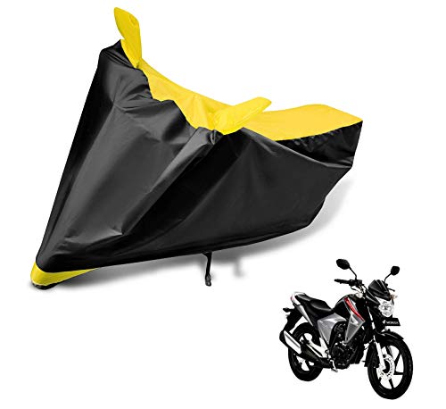 Image of Auto Hub Bike Cover Compatible with CB Unicorn 150 with Mirror Pocket, Dustproof, Heat Resistant, Triple Stitched, CB Unicorn Bike Cover- Black, Yellow