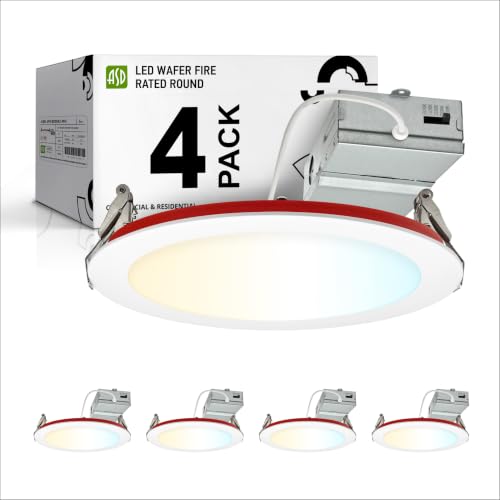ASD Fire Rated Recessed Lights 8 Inch, 5 Colors 2700K/3000K/3500K/4000K/5000K, 1784 Lumens, 2 Hour Fire Rating, Ultra Thin Dimmable Canless Downlight, No Tenmat Needed, Wet and IC Rated, ETL, 4 Pack