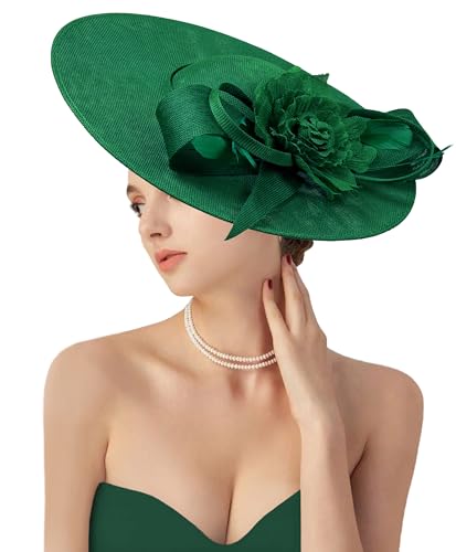 dressfan Fascinator Hat Headpiece for Women Vintage Wedding Mesh Feather Hair Clip 20s 50s Headband Hair Accessories Headwear for Derby/Wedding/Cocktail/Tea Party M3-Green