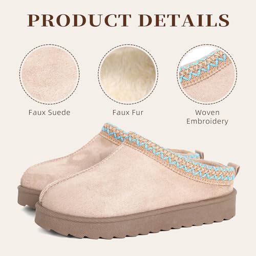 Kids’ Cosy Faux Suede Mule Slippers – Slip-On House Shoes for Boys and Girls with Embroidered Trim & Anti-Slip Sole (BEIGE, One Size, Big Kid, 1, Numeric, UK Footwear Size System, Medium) - Image 3