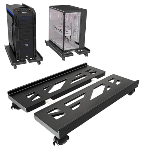 Hmseng Pc Stand for Floor, Adjustable Computer Tower Stand for Carpet,Mobile CPU Stand with 4 Rolling Caster Wheels, PC Tower Stand Fits Most PC Under Desk-D-Black