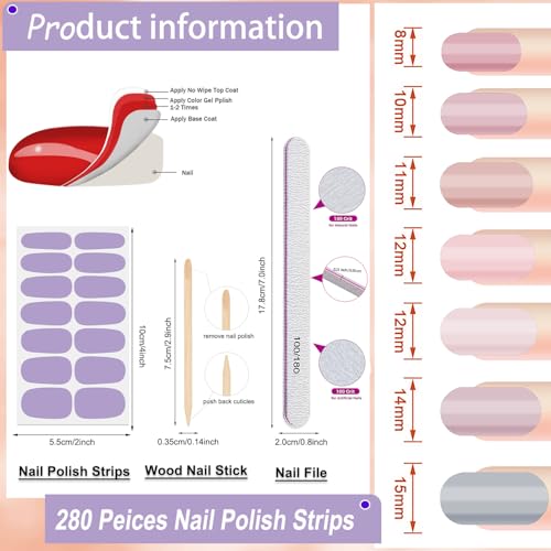 DANNEASY 20 Sheets Nail Stickers Full Nail Wraps Light Solid Color Nail Polish Strips for Women Gel Nail Strips Self-Adhesive Fingernails Manicure Sticker Nail Art with Nail File, Cuticle Stick