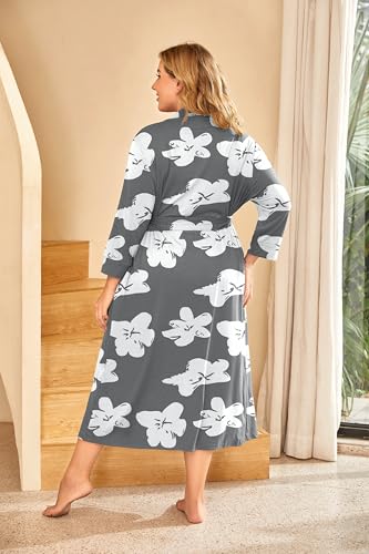 Image of IN'VOLAND Womens Plus Size Kimono Robes Long Knit Bathrobe V Neck Ladies Loungewear Lightweight Soft Sleepwear 1X-5X
