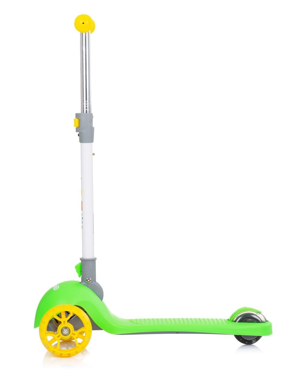 Chipolino Funky Yellow Green: Folding Scooter for Children from 3 Years Old, Lightweight Aluminium (3 kg), Adjustable Handlebar, Rear Brake, LED Lights, Complies with European Standards. Fun and