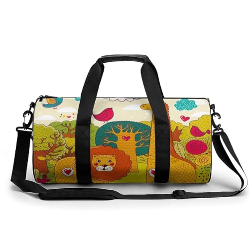 Sac de sport oiseau lion et girafe 45x23x23cm pour voyage et randonnée