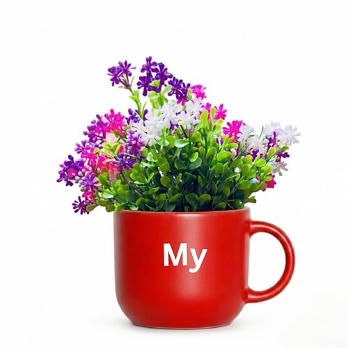 Image of Dekorly Wall Hanging Mug Planters with Artificial Flowers (20CM) - Decorative Hanging Cups, Colorful Floral Wall Decor for Living Room Bedroom Balcony Office Gift Set (3, My Little Garden)