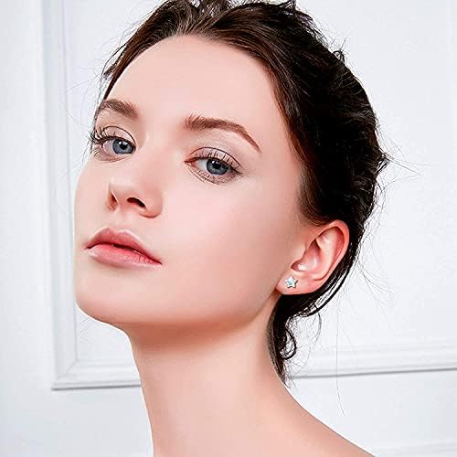 LOLIAS 1 Pair 925 Sterling Silver Hypoallergenic Earrings Opal Star Stud Earrings Gifts for Women Small Cute Earrings Minimalist Jewelry for Sensitive Ears