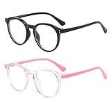 FANNYGO 2 Pack Kids Blue Light Blocking Glasses For Girls Boys Clear Computer Blocking Glasses For Boys Girls Age 4-10 (Black+Pink)