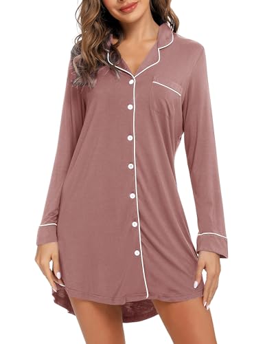 Image of Pjmlifecoco Nightgown for Women Button Down Sleepshirt Short /Long Sleeve Nightdress Soft Modal Sleepwear S-XXL