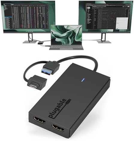 Plugable Dual Monitor Adapter for M1/M2/M3/M4 macOS Systems, Windows, ChromeOS. Broad Compatibility - Thunderbolt, USB-C, USB 3.0 to HDMI Adapter for Dual Monitors 1920x1080 @60Hz, SMI Driver Required