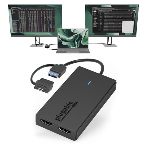 Plugable Dual Monitor Adapter for M1-M5 Neo macOS Systems, Windows, ChromeOS. Broad Compatibility - Thunderbolt, USB-C, USB 3.0 to HDMI Adapter for Dual Monitors 1920x1080 @60Hz, SMI Driver Required by Plugable - Used condition - CA$48.29