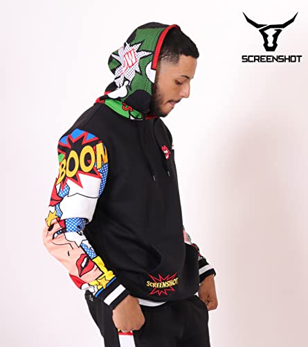 Screenshot-H11062 Mens Urban Hip Hop Premium Fleece Hoodie - Pullover Streetwear Pop Art Patch & Print Fashion Hooded Sweatshirt-Black-2Xlarge #TOP3