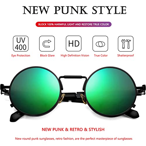 AIEYEZO Round Steampunk Sunglasses Trendy Retro Circle Glasses Gothic Metal Frame 100% UV Blocking Lens3