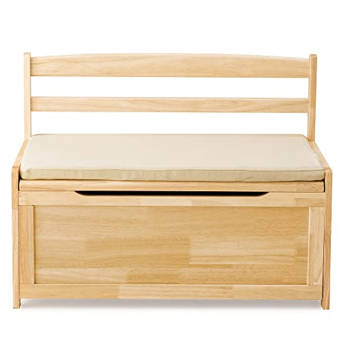 Curipeer Kids Toy Box Chest, Natural Wooden Toy Box for Boys and Girls, Large Toy Organizers and Storage with cushion - Thumbnail 7