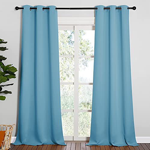 Image of NICETOWN Room Darkening Curtain Panels - Toddler Boy Bedroom Drapes with Grommet, Energy Smart Window Treatment Curtains(Teal Blue, 42 inches W x 90 inches L, 2 Panels)